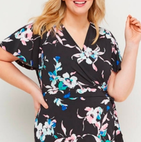 Lane Bryant black and floral maxi hi-lo faux wrap dress sz 22/24 - Picture 8 of 9